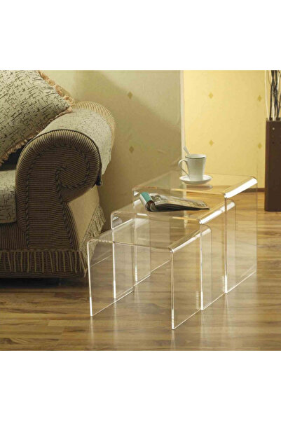SLCMARKETİM Şeffaf Akrilik Hayalet Zigon Sehpa Üçlü 30*50*45 Cm