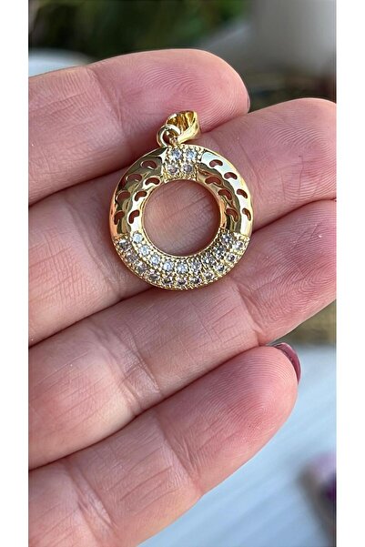 shesra Zirkon Taşlı Yuvarlak 14K Renk Kaplama Çelik Kolye Ucu