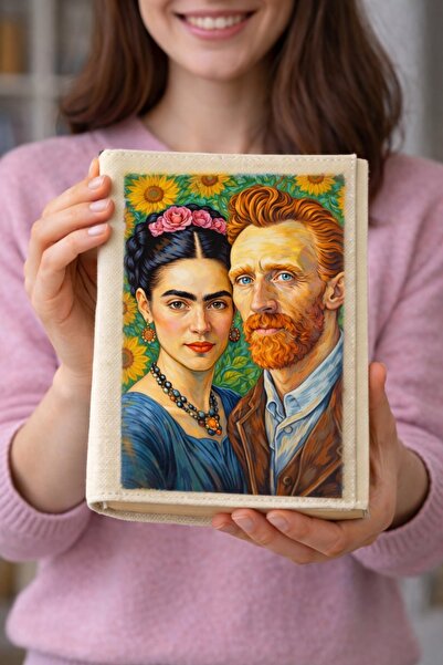 Şımartan Frida and Vincent Van Gogh Patterned Cloth Book Cover – Printed Fabr...