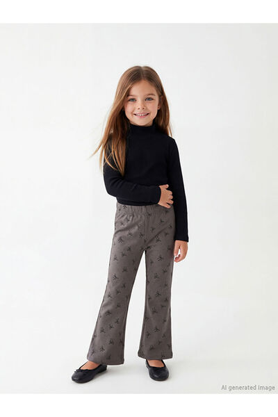 LC Waikiki Anthracite Elastic Waist Bow Printed Girls' Spanish Leggings