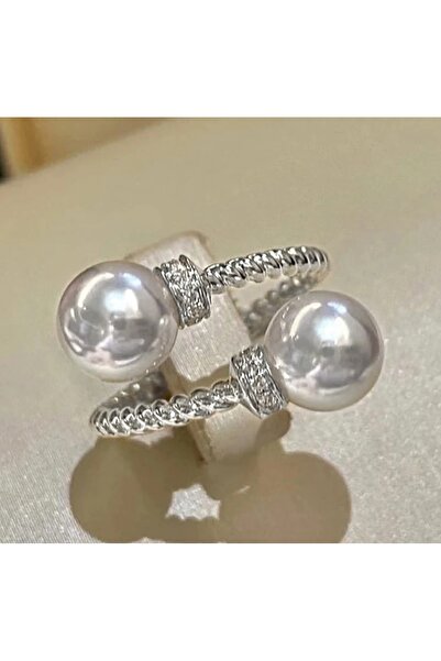 reyselstyle Ayarlanabilir Gümüş Kaplama İncili Yüzük