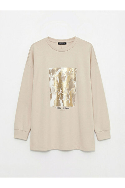 LC Waikiki RMZ GİYİM FARKIYA Γκρι εμπριμέ με απαλή υφή Oversize Γυναικείο φού...