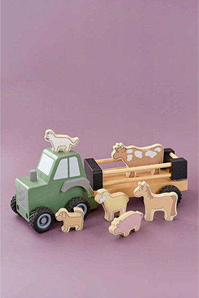 JaBaDaBaDo Tractor din Lemn cu Remorcă și Animale de Fermă -