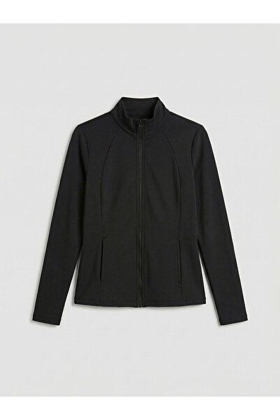 LC Waikiki Rmz Clothing Differently Black Di Mock Neck Adın Zippered Sweatshirt