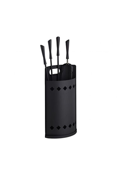 Relaxdays Set of 4 stove/fireplace tools with storage stand, matt black, stee...