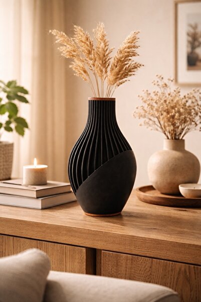 BB Craft Dekoratif Siyah Vazo 15 cm – Modern Tasarım Masa Üstü Vazo ve Mumluk