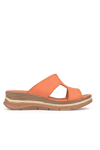 Ziya , Women's Genuine Leather Wedge Slippers 1611020Z2565 Orange