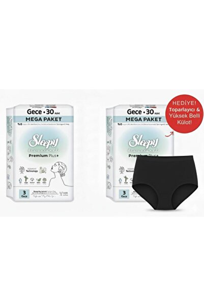 Sleepy Bio Natural Gece 30'lu Mega Paket + Yüksek Belli Toparlayıcı Külot (M-...