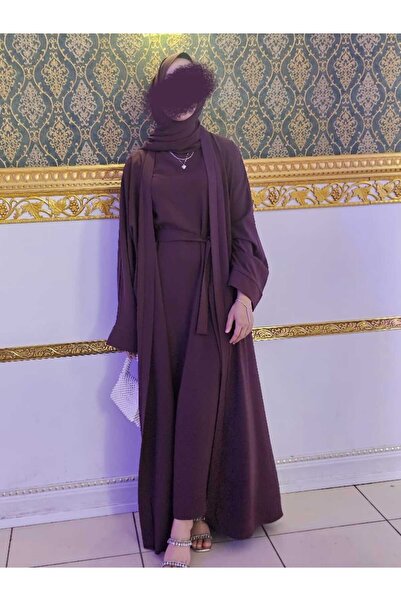 VENT GİYİM Women's Evening Dress Abaya Belted Long Model – Stylish Crepe Abay...