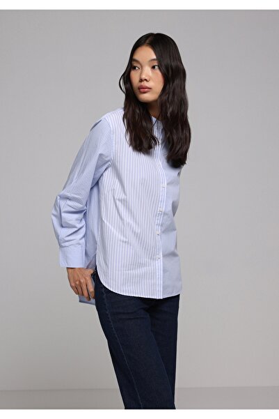 Colin's Fashion Fit Hakim Collar Striped Women's Blue Long Sleeve Shirt