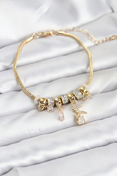 Epilons سوار نسائي من النحاس الذهبي اللون مع قلادة تينكربيل