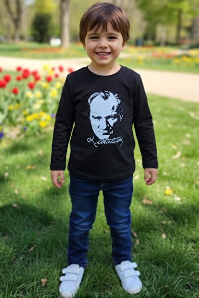Parti Kırtasiye Erkek Çocuk Unisex Çocuk Siyah Atatürk Baskılı Uzun Kollu Rah...