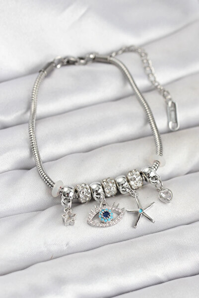 Epilons سوار نسائي من النحاس الفضي اللون من Bfs بتصميم عين ساحر