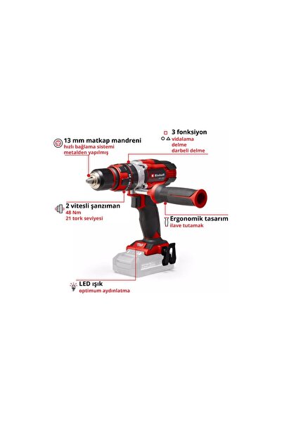 Einhell Te-Cd 18/48 Li-I Akülü Darbeli Vidalama + 1 x 4 Ah Akü + 32 Parça Uç Seti (Çantalı)