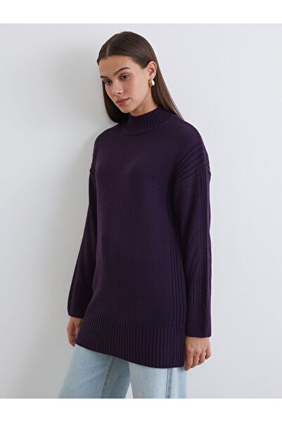 LC Waikiki Lcw Modest Purple Half Turtleneck Women's Knitwear Tunic