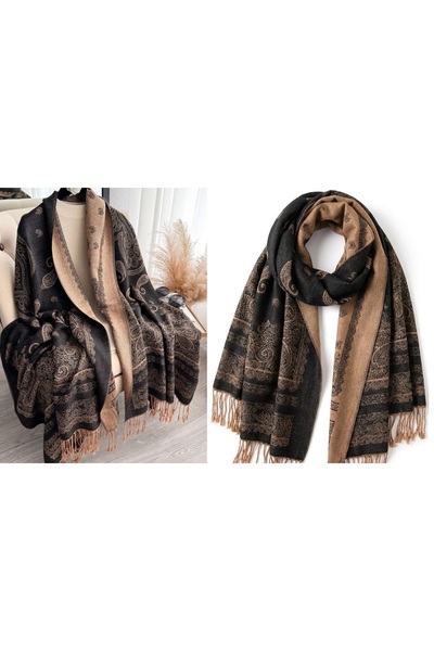 PA Women's soft cashmere pashmina shawl, double-sided - paisley jacquard scar...