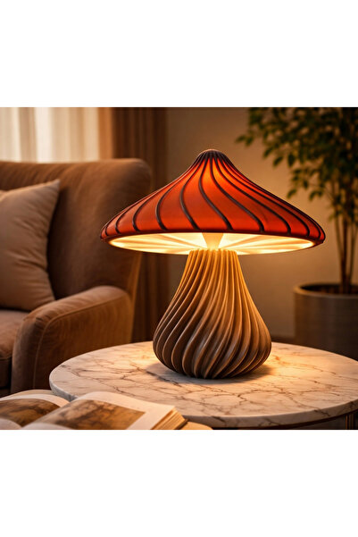 Sincara Home Mantar Abajur 🍄Turuncu Şapka / Bej Gövde