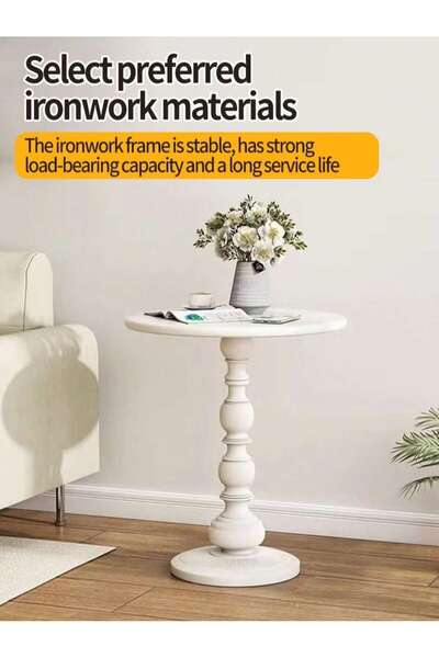 Tiokkss طاولة معدنية دائرية عتيقة بلون أبيض عاجي، مثالية لتزيين المساحات الصغ...