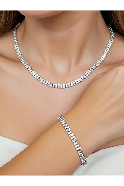 xtaki Waterway Jewelry Set - Steel Waterway Necklace Bracelet Set Silver Colo...