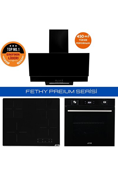 AFM tech Fethy 074 Premium Vitroseramik Elektrikli Siyah Ankastre Set ( V6-04...