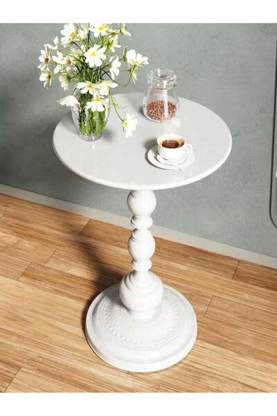 Mtanvxay طاولة دائرية معدنية عتيقة اللون، بلون عاجي مائل للبياض، مناسبة للاست...