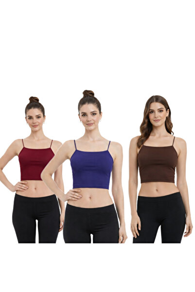 MODARENGİN 3-Piece Thin Strap Basic Crop Tank Top (Bustier) - Casual Stylish ...
