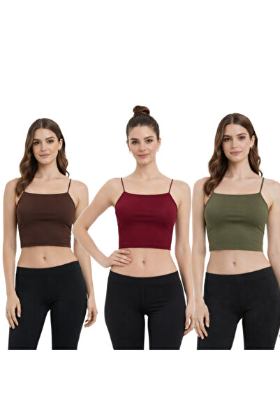 MODARENGİN 3-Piece Thin Strap Basic Crop Tank Top (Bustier) - Casual Stylish ...