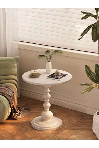 Mtanvxay طاولة جانبية معدنية عتيقة مزخرفة، دائرية بقطر 15.7 بوصة، بلون أبيض ع...