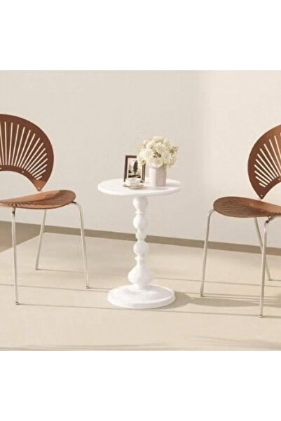Mtanvxay Ivory White Round Vintage Metal Table for Sofa Bedside Small Bar Liv...