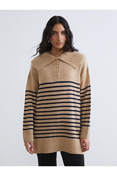 LC Waikiki Lcw Modest Polo Neck Striped Women's Knit Sweater