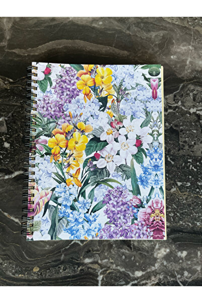 NoteLab Çiçek Desenli Spiralli A5 Defter - Dokulu Kapak