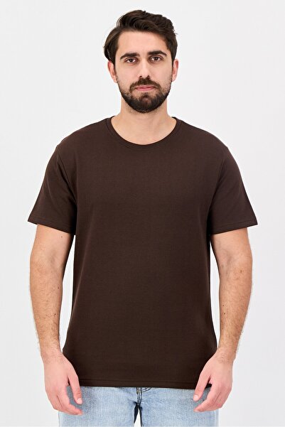 Threadbare Men Crew Neck Short Sleeve Plain T-Shirt, Brown