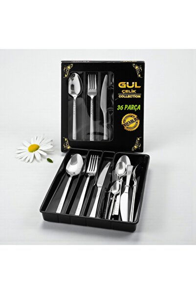 Gül Mutfak 36 Piece Cutlery Set for 6 People with Knife, Drop Model 18/0 Qual...