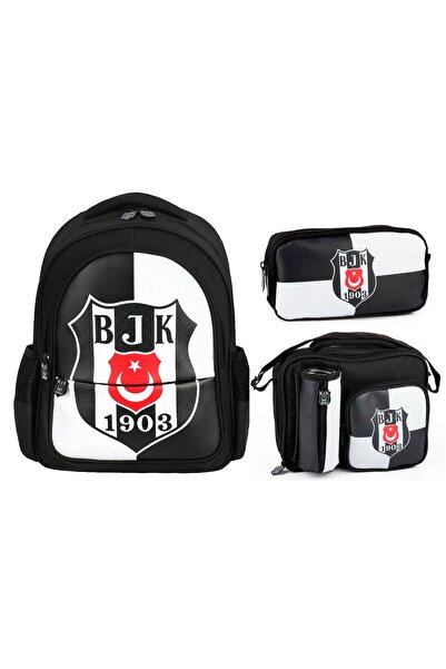 Beşiktaş Black and White Bjk Emblem Triple School Set Bag - Setme25360A