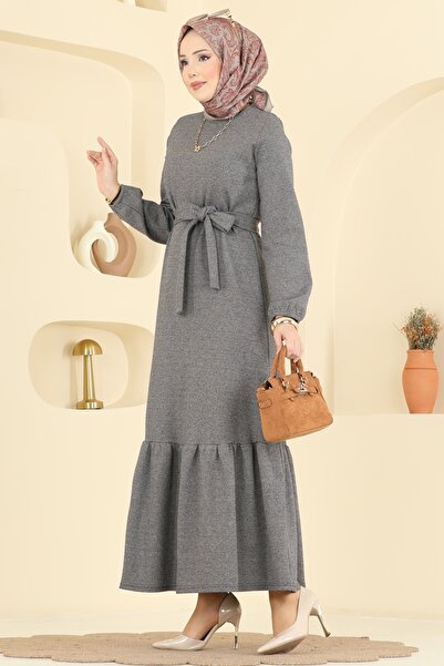 ModaMerve Kuşak Detaylı Tivit Elbise 702PM271-MS Vizyon