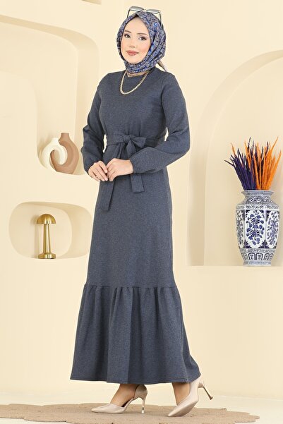 ModaMerve Kuşak Detaylı Tivit Elbise 702PM271-MS Laci