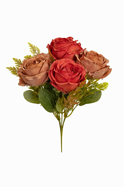 OEM Artificial bouquet of 5 roses and camellia copper with brown, decorative ...