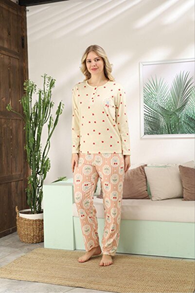 Hukateks 3 Button Long Sleeve Colorful Women's Pajama Set