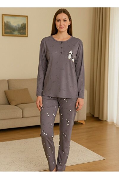 Hukateks 3 Button Long Sleeve Colorful Women's Pajama Set