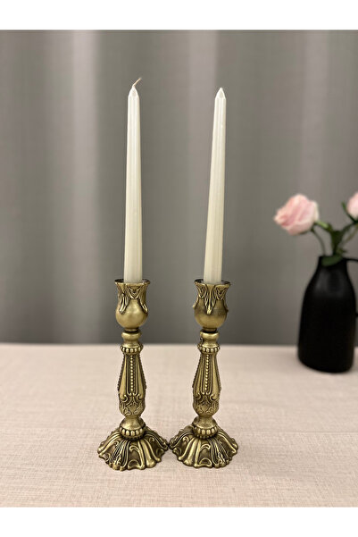 LUXAY HOME BAROK İNCİ PİRİNÇ KAPLAMALI 2'Lİ ŞAMDAN & MUMLUK DEKORASYON SETİ