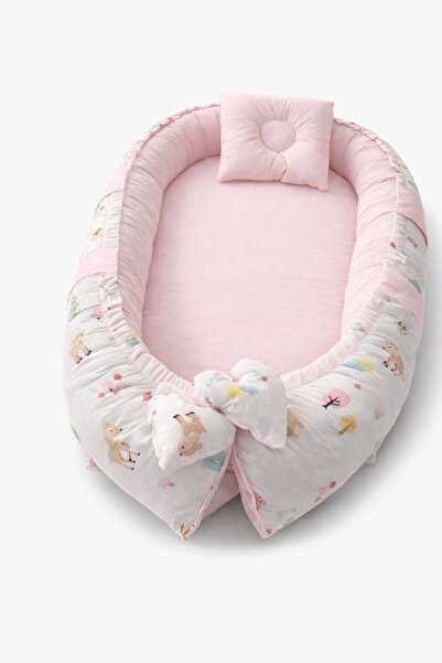 Powder Pink Deer Patterned Babynest | Newborn Baby Bed & Sleeping Nest