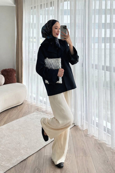 Tesettür Diyarı Leisa Torino Fabric Lined Trench Coat - Black