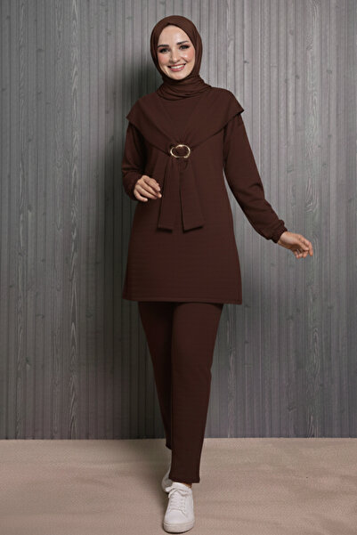 benguen Buckle Detailed Double Suit N5424 Brown