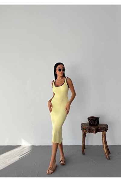 Füme Πλεκτό Φόρεμα με τετράγωνο γιακά