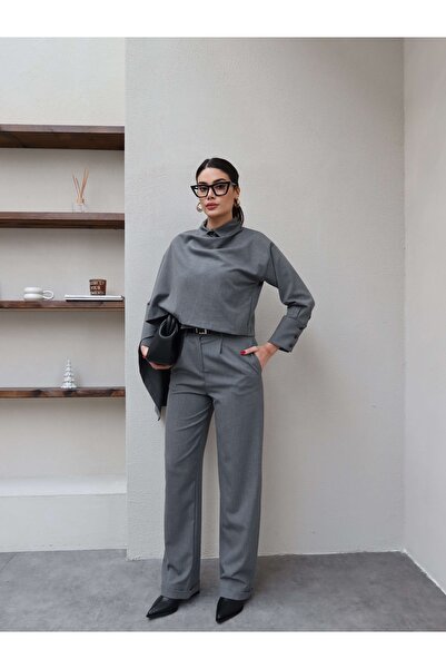 ESRAHELVACI Shawl Collar Belted Shirt Set