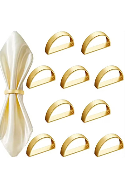 İsmet toka 12 Pcs - Matte Gold D Shaped Napkin Ring (Not Rustable) - Metal Ac...