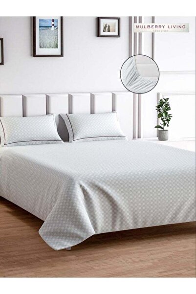 MULBERRY LIVING 100% Cotton - 300Tc Urban Grid King Size Fitted Bedsheet With...