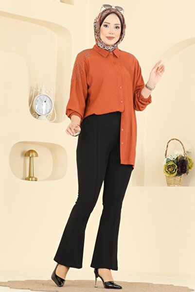 ModaMerve Nervür Dikişli Krep Pantolon 1106BRZ597-MS Siyah