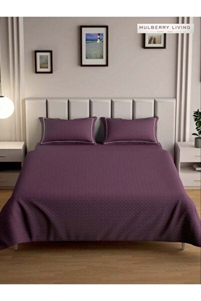 MULBERRY LIVING 100% Cotton - 300Tc Urban Grid Queen Size Flat Bedsheet