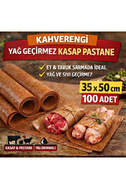 Orbak Kağıtçılık Kahverengi Yağ Geçirmez Kasap Pastane Kağıdı 35x50 cm Et Tav...